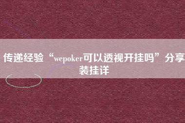 传递经验“wepoker可以透视开挂吗”分享装挂详
