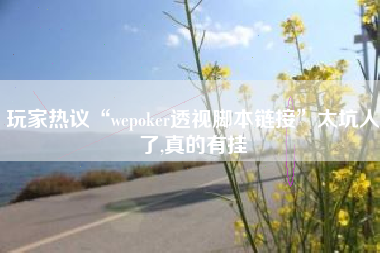 玩家热议“wepoker透视脚本链接”太坑人了,真的有挂