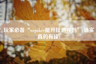 玩家必备“wepoker能开挂透视吗”(确实真的有挂)