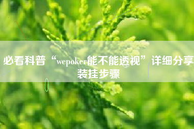 必看科普“wepoker能不能透视	”详细分享装挂步骤