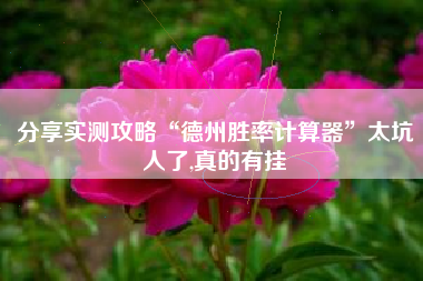 分享实测攻略“德州胜率计算器”太坑人了,真的有挂